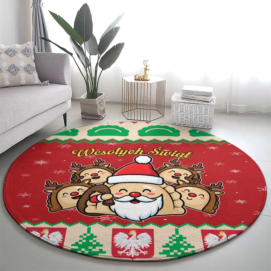 Poland Christmas Round Carpet Pierogi Mascot Santa Claus Wesołych Swiat - Wonder Print Shop