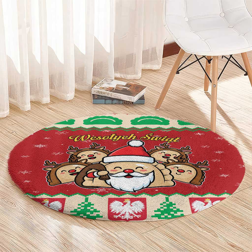Poland Christmas Round Carpet Pierogi Mascot Santa Claus Wesołych Swiat - Wonder Print Shop