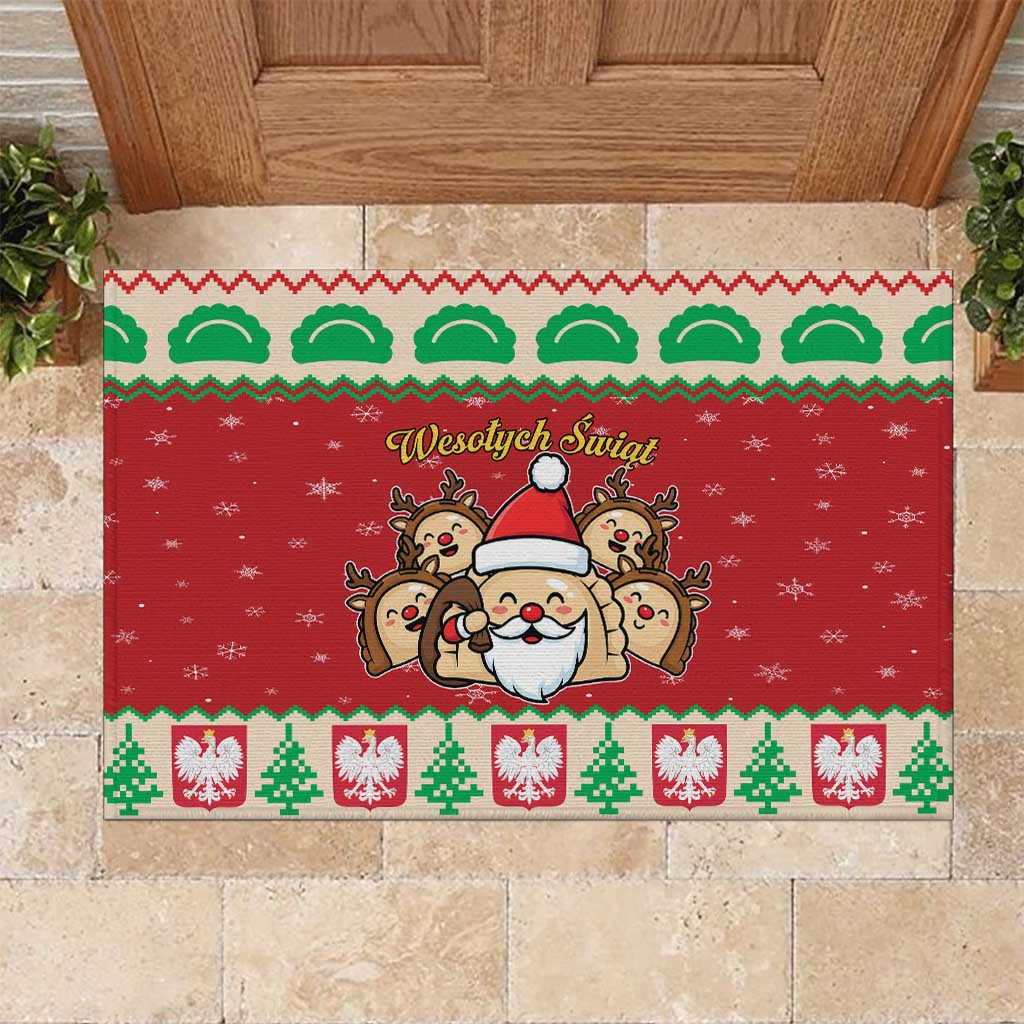 Poland Christmas Rubber Doormat Pierogi Mascot Santa Claus Wesołych Swiat - Wonder Print Shop