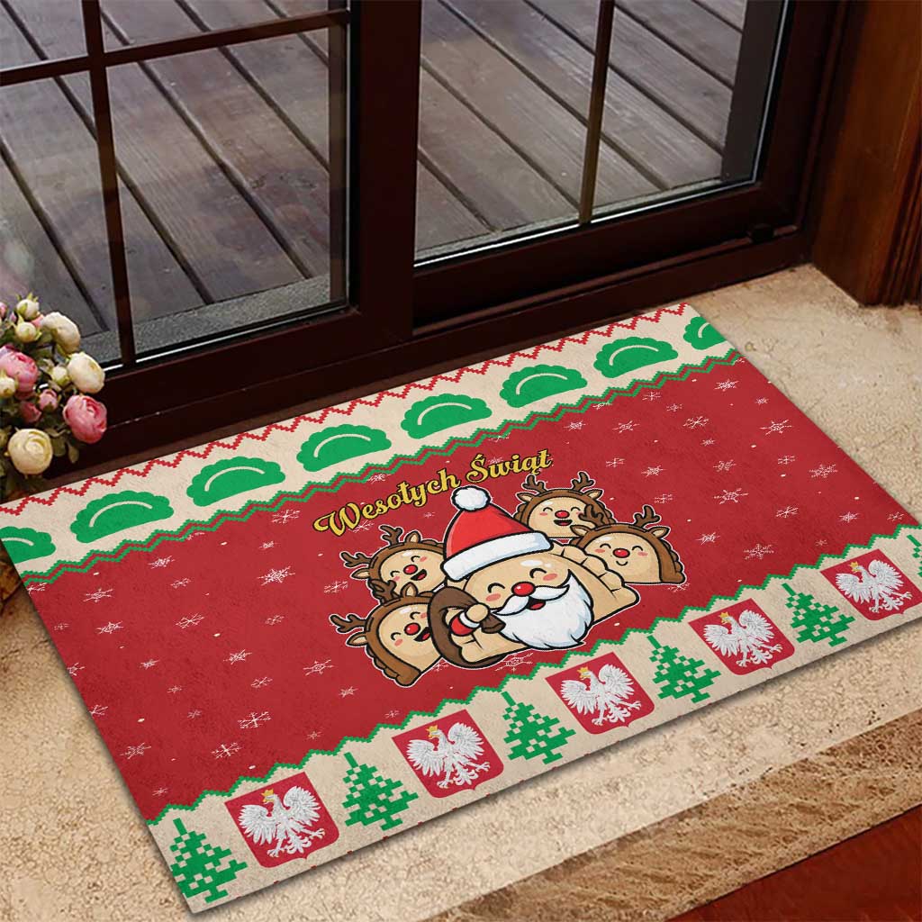 Poland Christmas Rubber Doormat Pierogi Mascot Santa Claus Wesołych Swiat - Wonder Print Shop