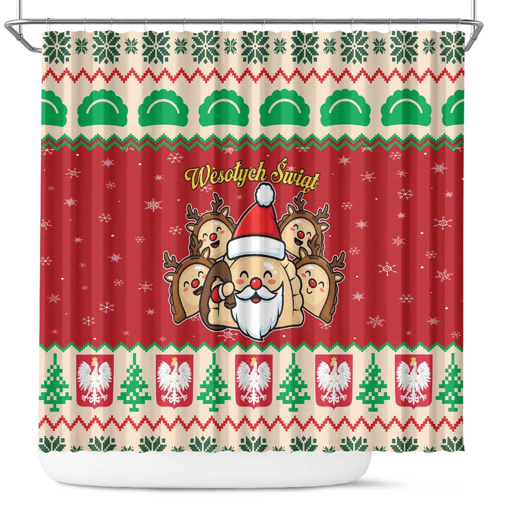 Poland Christmas Shower Curtain Pierogi Mascot Santa Claus Wesołych Swiat - Wonder Print Shop