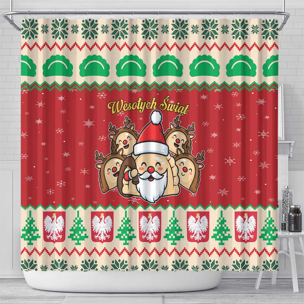 Poland Christmas Shower Curtain Pierogi Mascot Santa Claus Wesołych Swiat - Wonder Print Shop