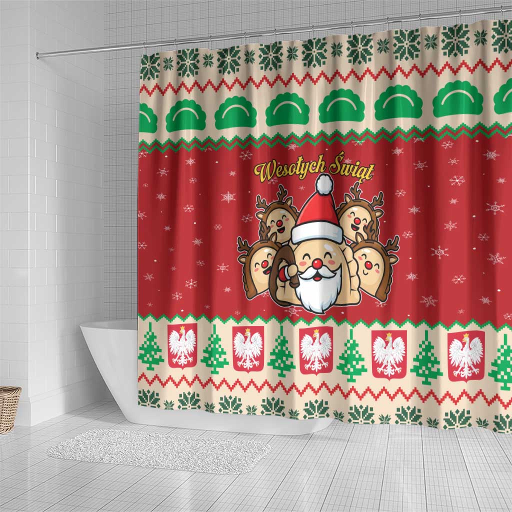 Poland Christmas Shower Curtain Pierogi Mascot Santa Claus Wesołych Swiat - Wonder Print Shop