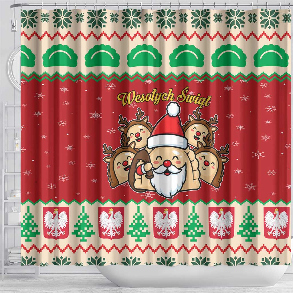 Poland Christmas Shower Curtain Pierogi Mascot Santa Claus Wesołych Swiat - Wonder Print Shop