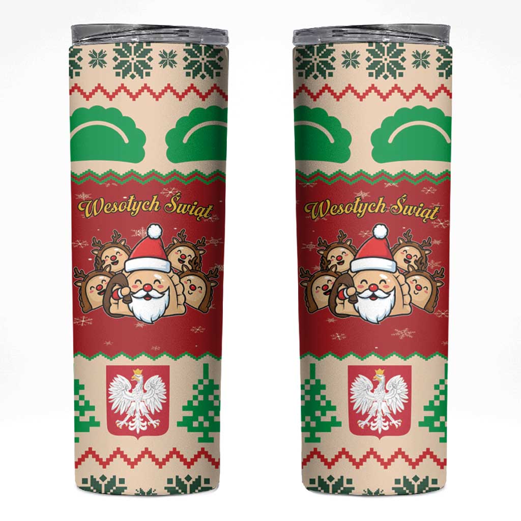 Poland Christmas Skinny Tumbler Pierogi Mascot Santa Claus Wesołych Swiat - Wonder Print Shop