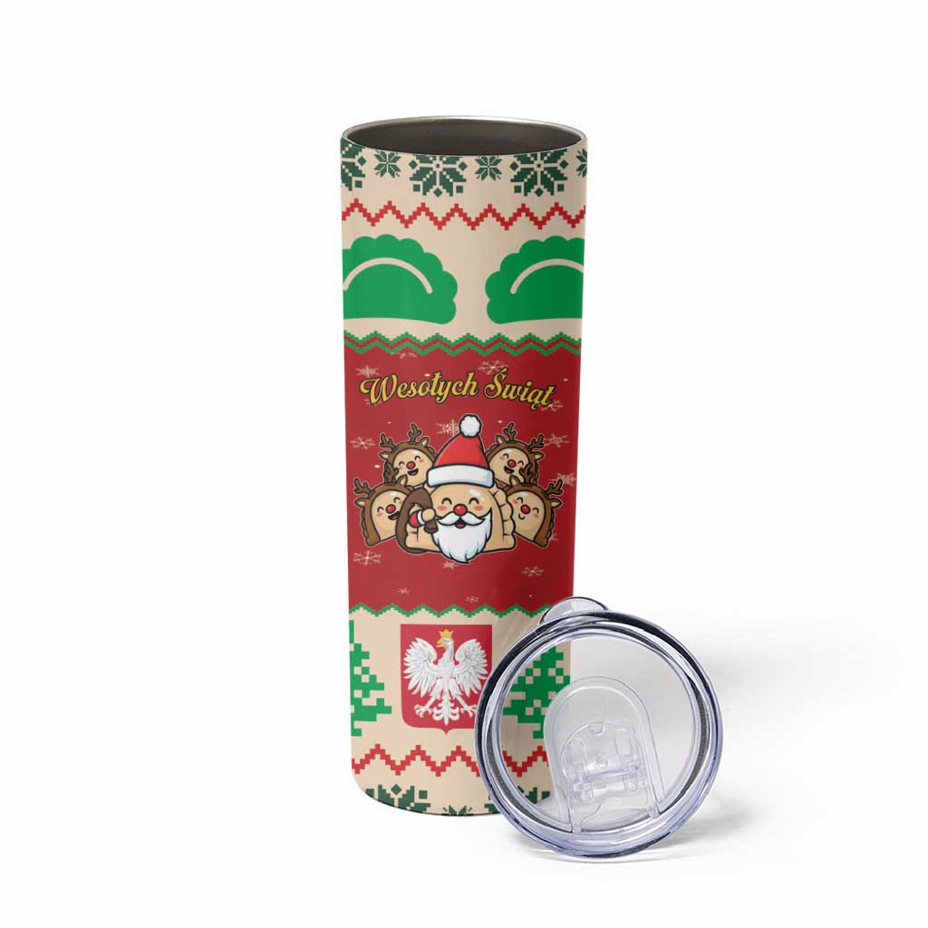 Poland Christmas Skinny Tumbler Pierogi Mascot Santa Claus Wesołych Swiat - Wonder Print Shop