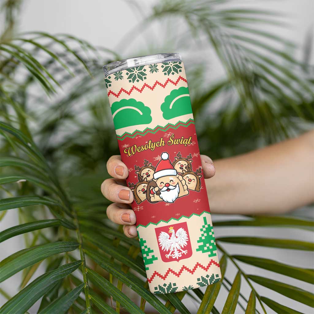 Poland Christmas Skinny Tumbler Pierogi Mascot Santa Claus Wesołych Swiat - Wonder Print Shop
