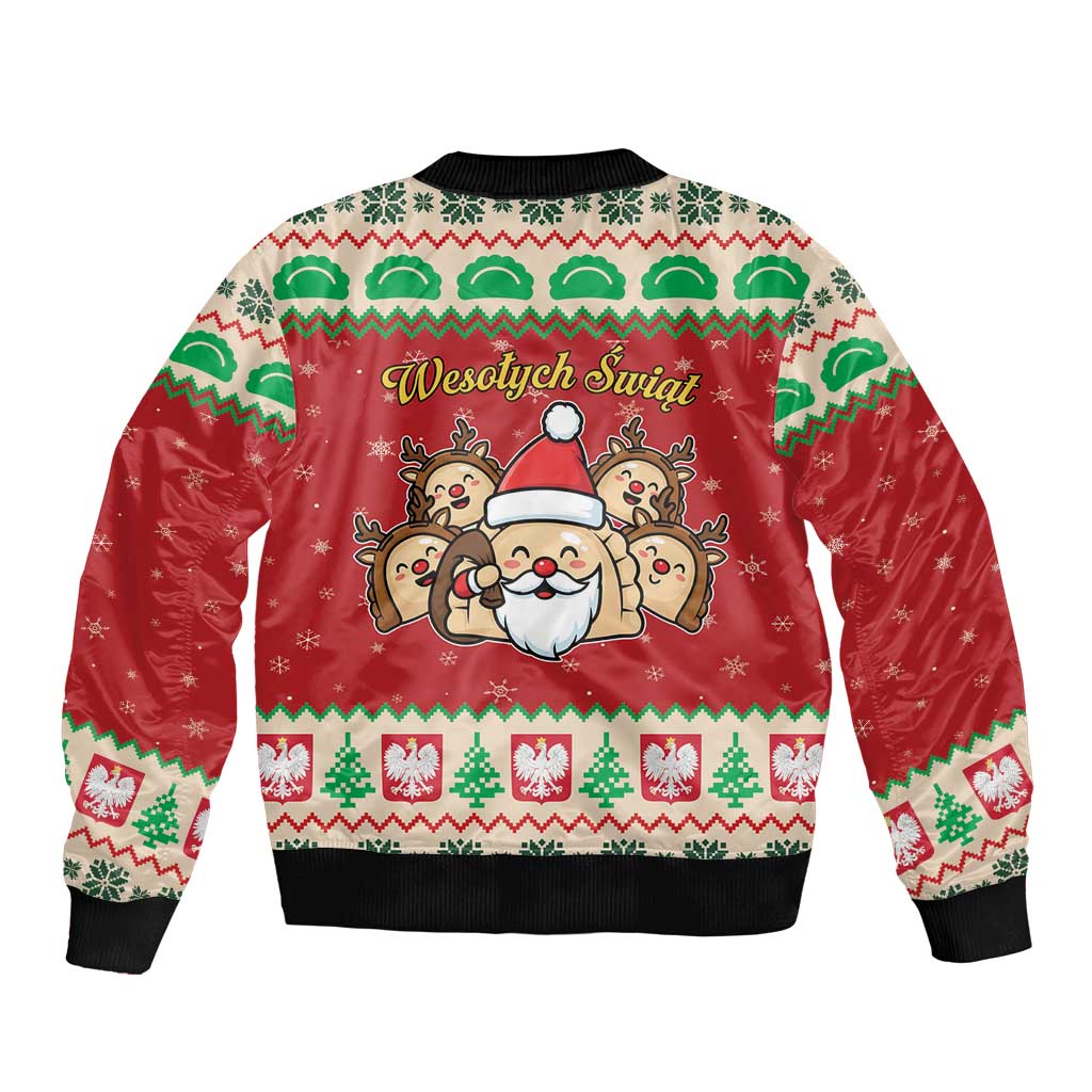 Poland Christmas Sleeve Zip Bomber Jacket Pierogi Mascot Santa Claus Wesołych Swiat - Wonder Print Shop