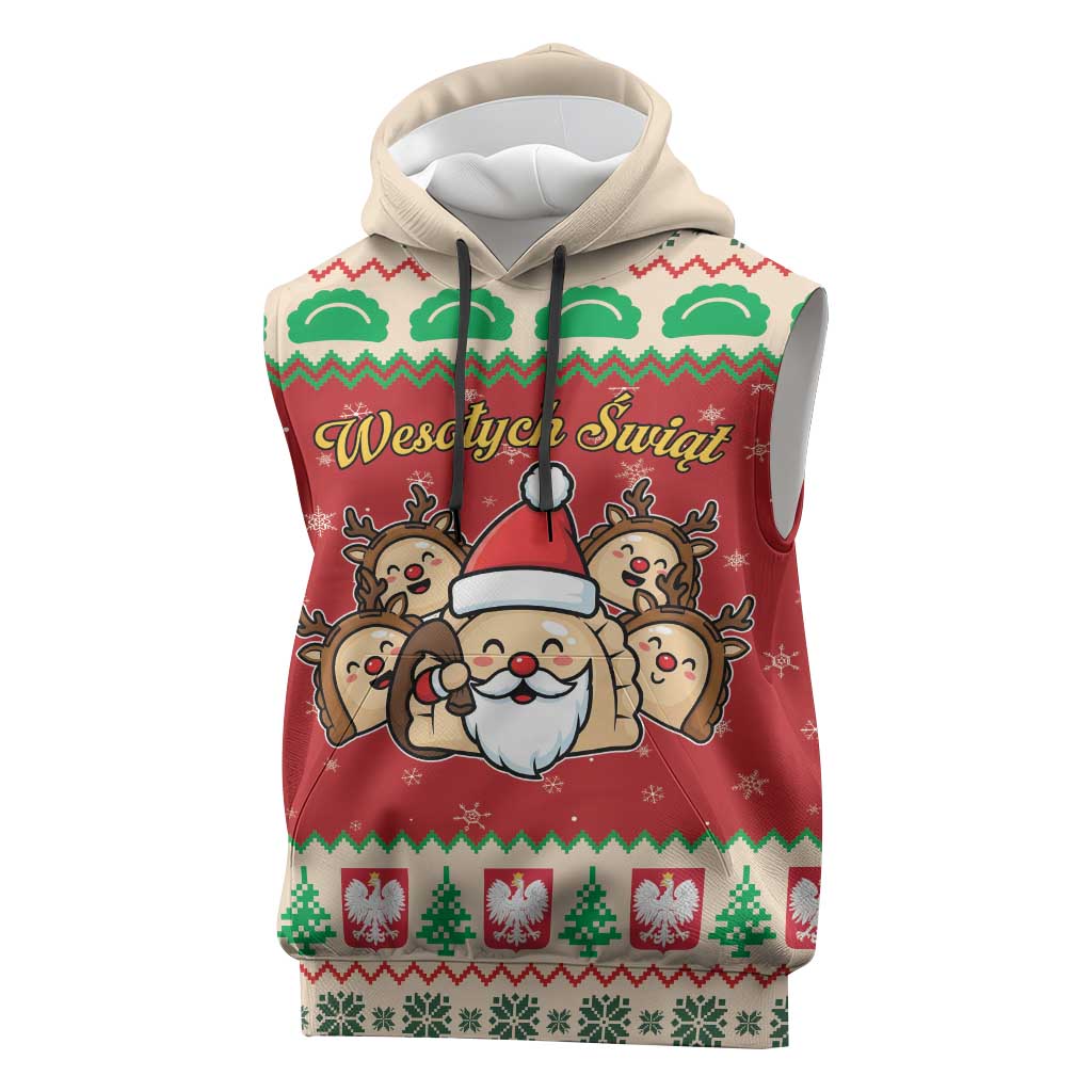Poland Christmas Sleeveless Hoodie Pierogi Mascot Santa Claus Wesołych Swiat - Wonder Print Shop