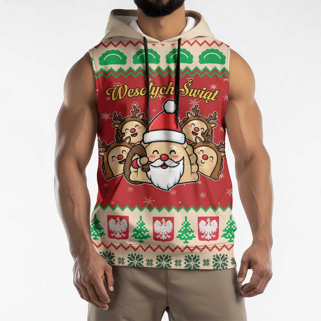 Poland Christmas Sleeveless Hoodie Pierogi Mascot Santa Claus Wesołych Swiat - Wonder Print Shop