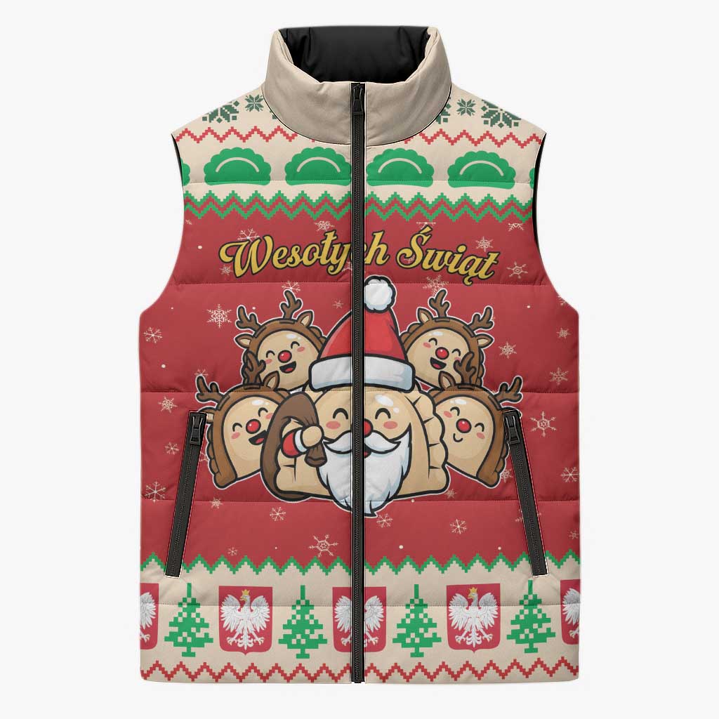 Poland Christmas Sleeveless Puffer Jacket Pierogi Mascot Santa Claus Wesołych Swiat - Wonder Print Shop