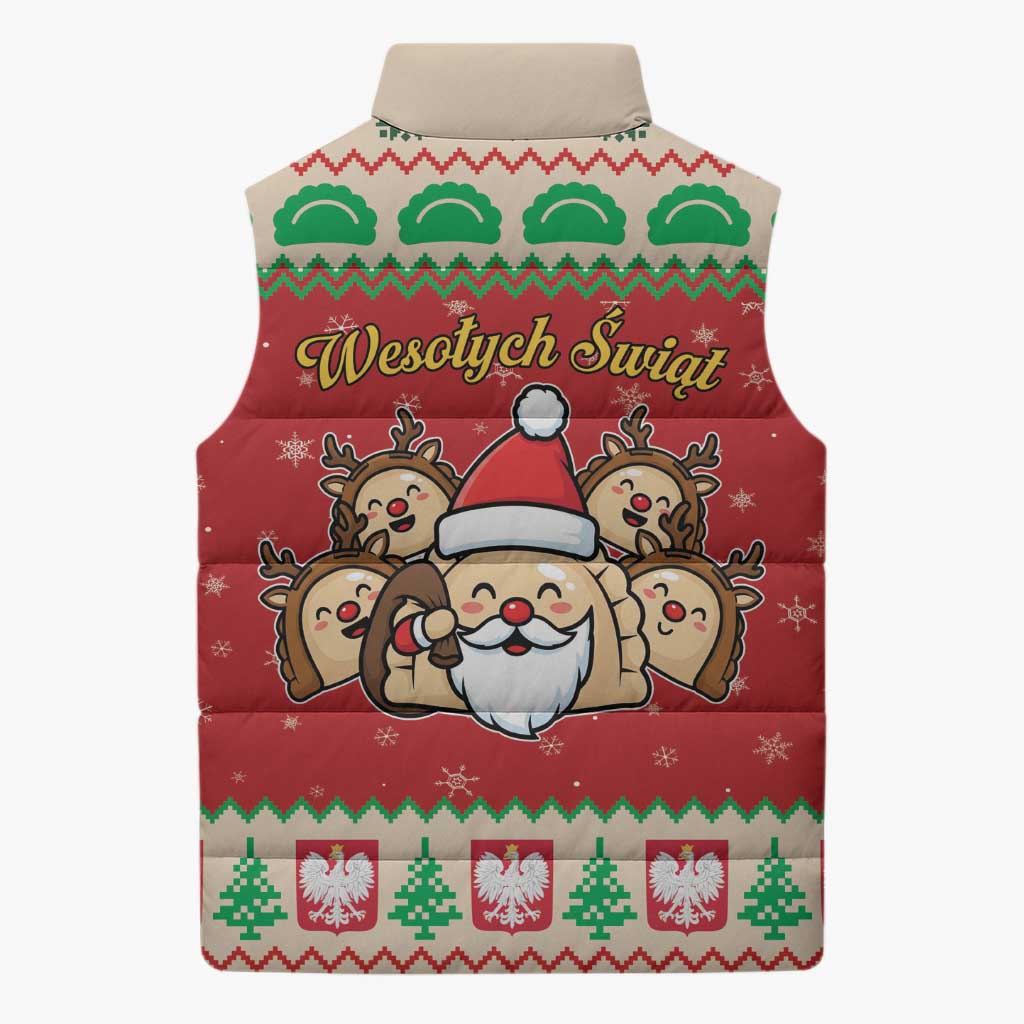 Poland Christmas Sleeveless Puffer Jacket Pierogi Mascot Santa Claus Wesołych Swiat - Wonder Print Shop