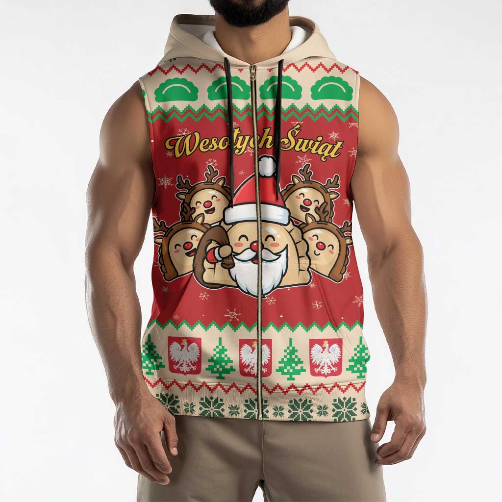 Poland Christmas Sleeveless Zip Hoodie Pierogi Mascot Santa Claus Wesołych Swiat - Wonder Print Shop