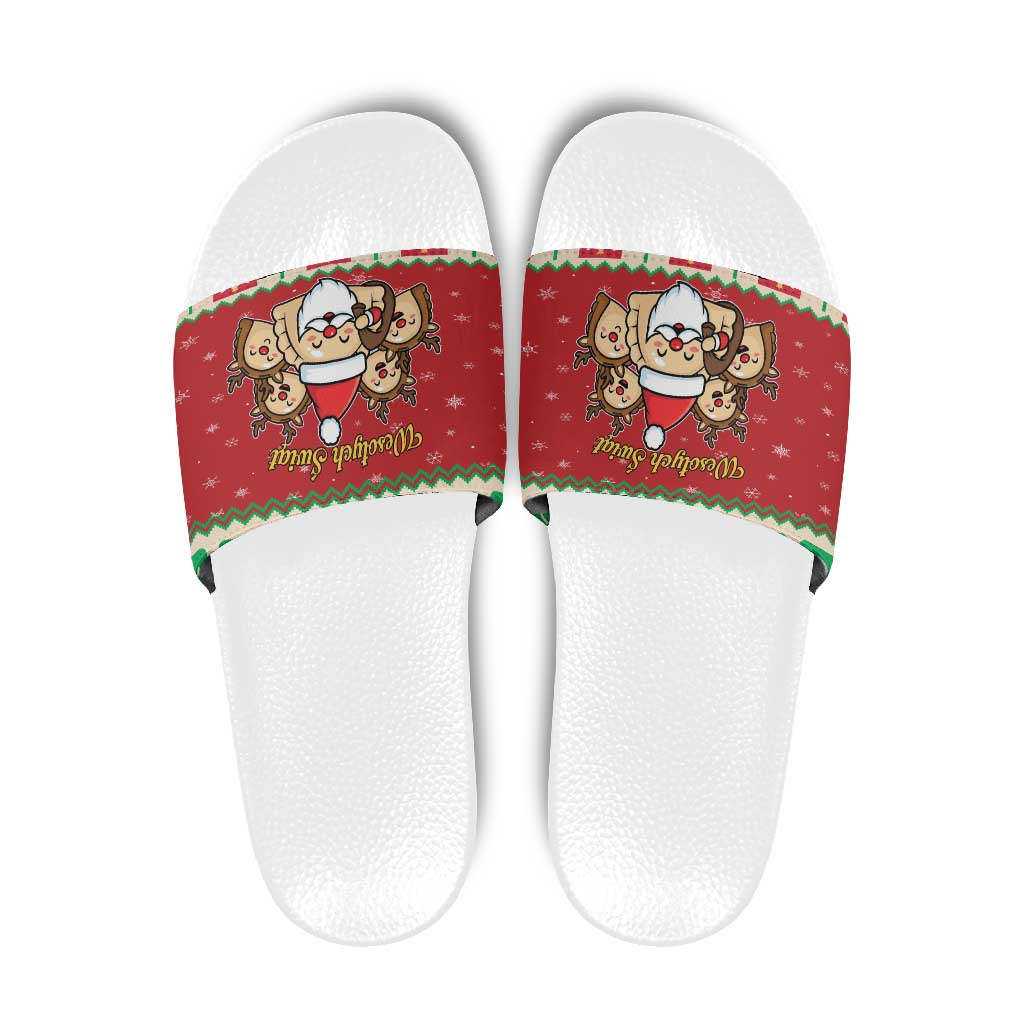 Poland Christmas Slide Sandals Pierogi Mascot Santa Claus Wesołych Swiat - Wonder Print Shop