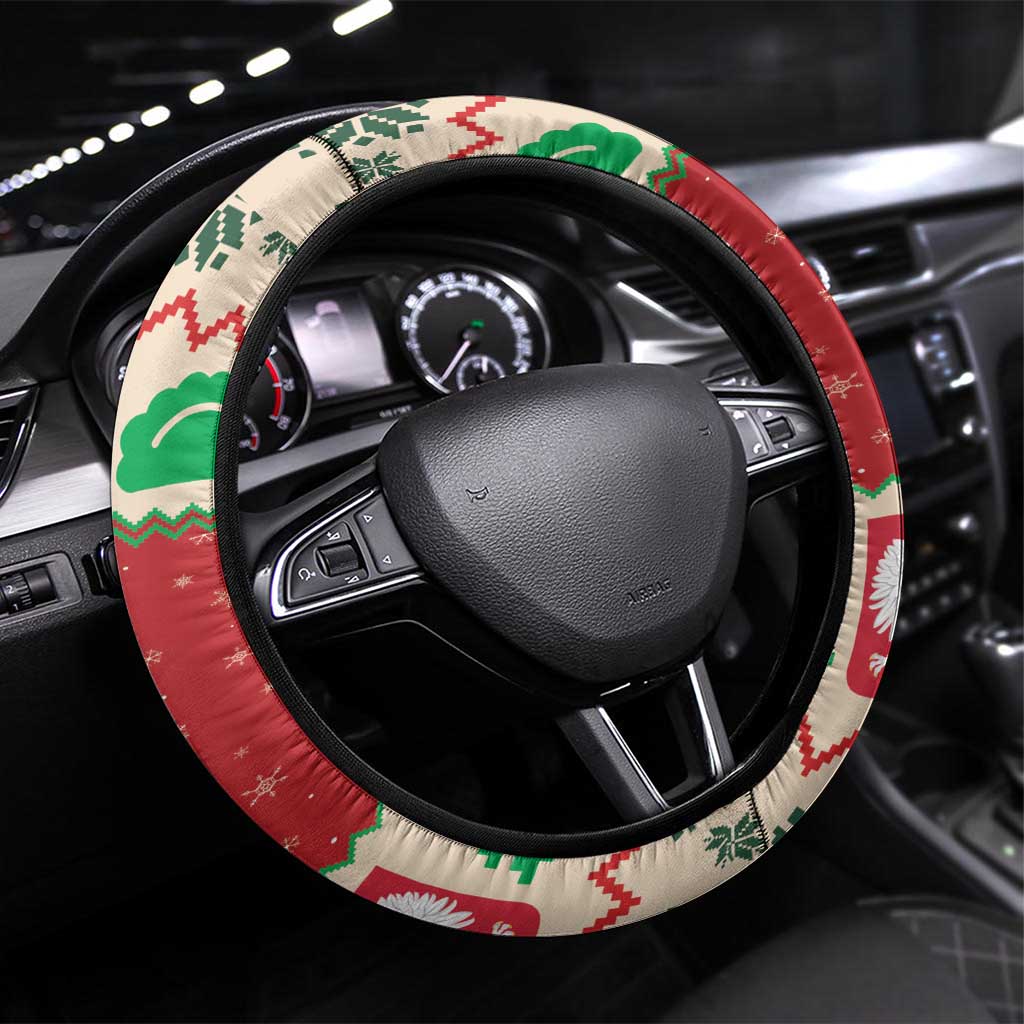 Poland Christmas Steering Wheel Cover Pierogi Mascot Santa Claus Wesołych Swiat - Wonder Print Shop