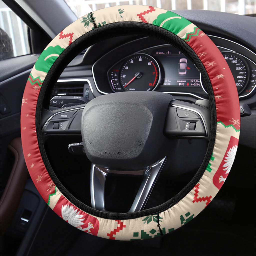 Poland Christmas Steering Wheel Cover Pierogi Mascot Santa Claus Wesołych Swiat - Wonder Print Shop