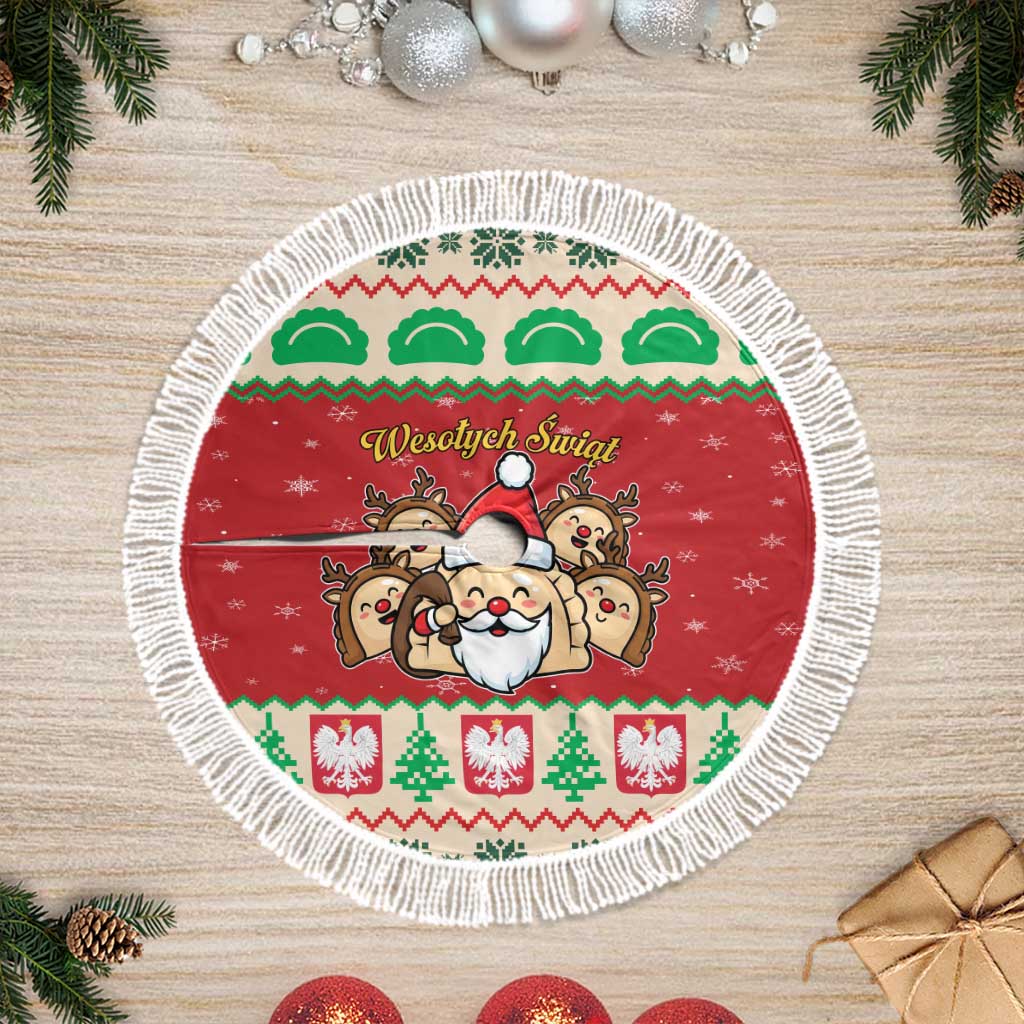 Poland Christmas Tree Skirt Pierogi Mascot Santa Claus Wesołych Swiat - Wonder Print Shop