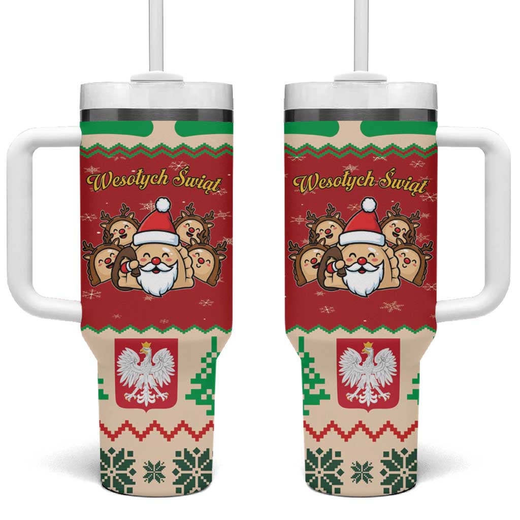 Poland Christmas Tumbler With Handle Pierogi Mascot Santa Claus Wesołych Swiat - Wonder Print Shop