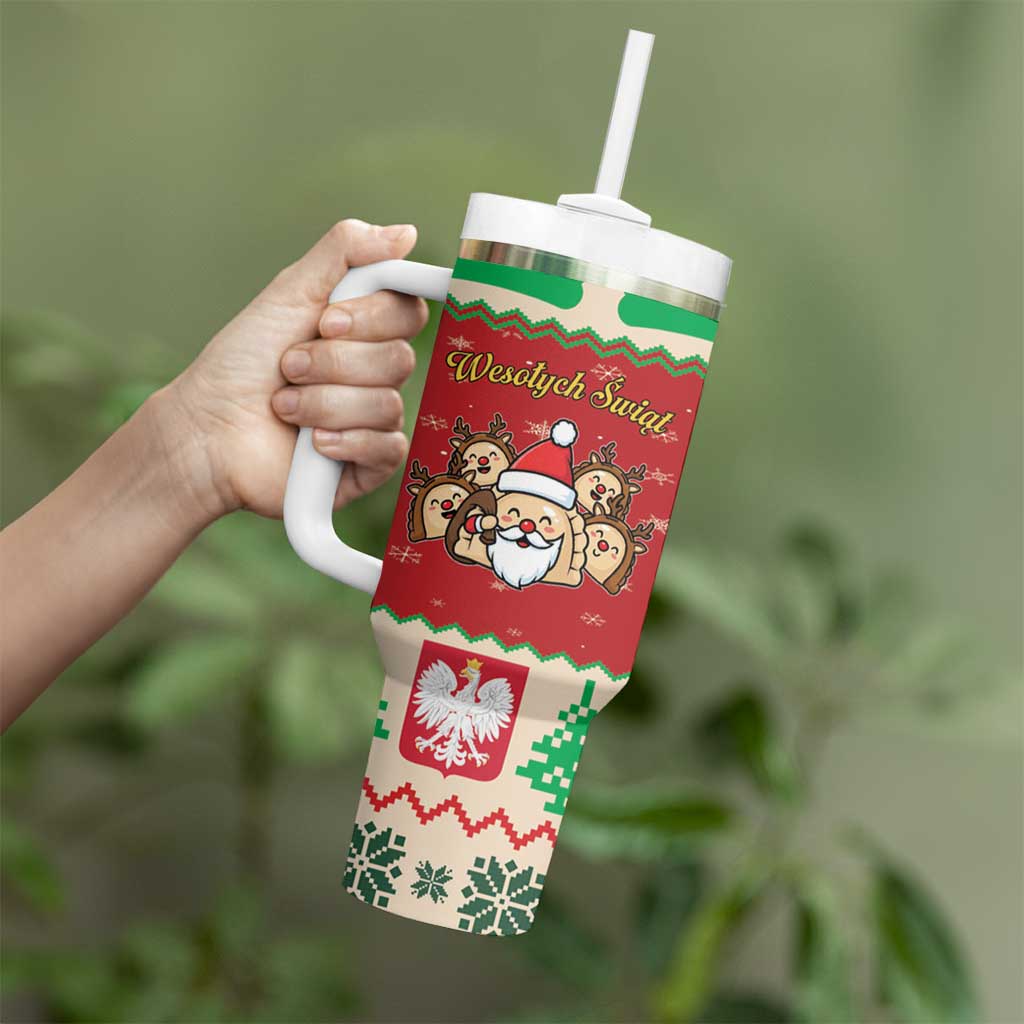 Poland Christmas Tumbler With Handle Pierogi Mascot Santa Claus Wesołych Swiat - Wonder Print Shop