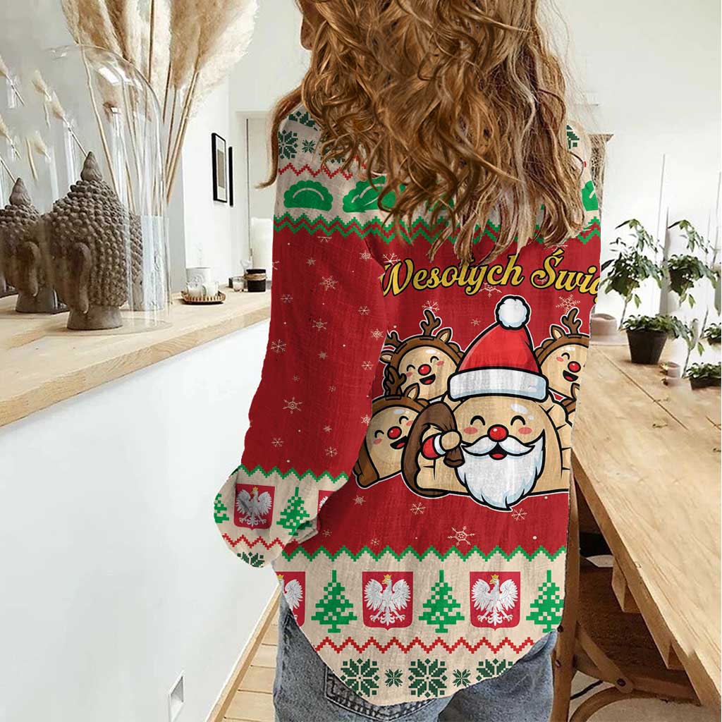 Poland Christmas Women Casual Shirt Pierogi Mascot Santa Claus Wesołych Swiat - Wonder Print Shop