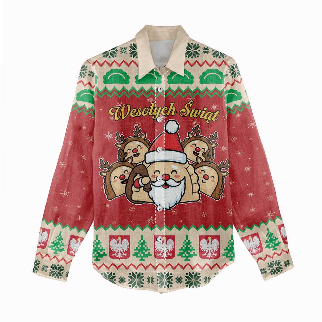Poland Christmas Women Casual Shirt Pierogi Mascot Santa Claus Wesołych Swiat - Wonder Print Shop