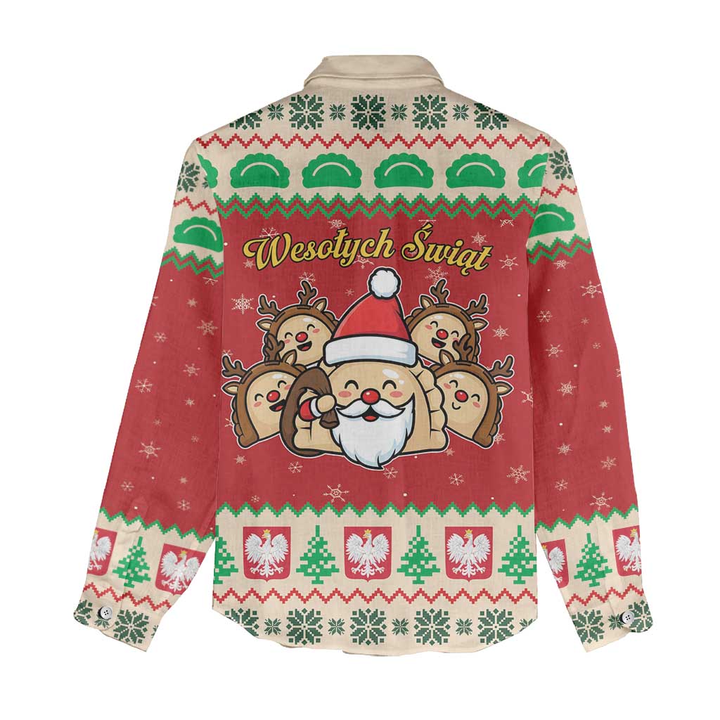Poland Christmas Women Casual Shirt Pierogi Mascot Santa Claus Wesołych Swiat - Wonder Print Shop