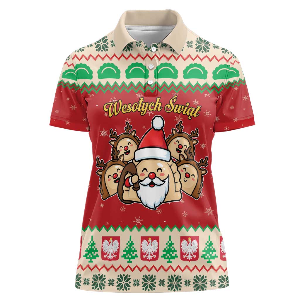 Poland Christmas Women Polo Shirt Pierogi Mascot Santa Claus Wesołych Swiat - Wonder Print Shop