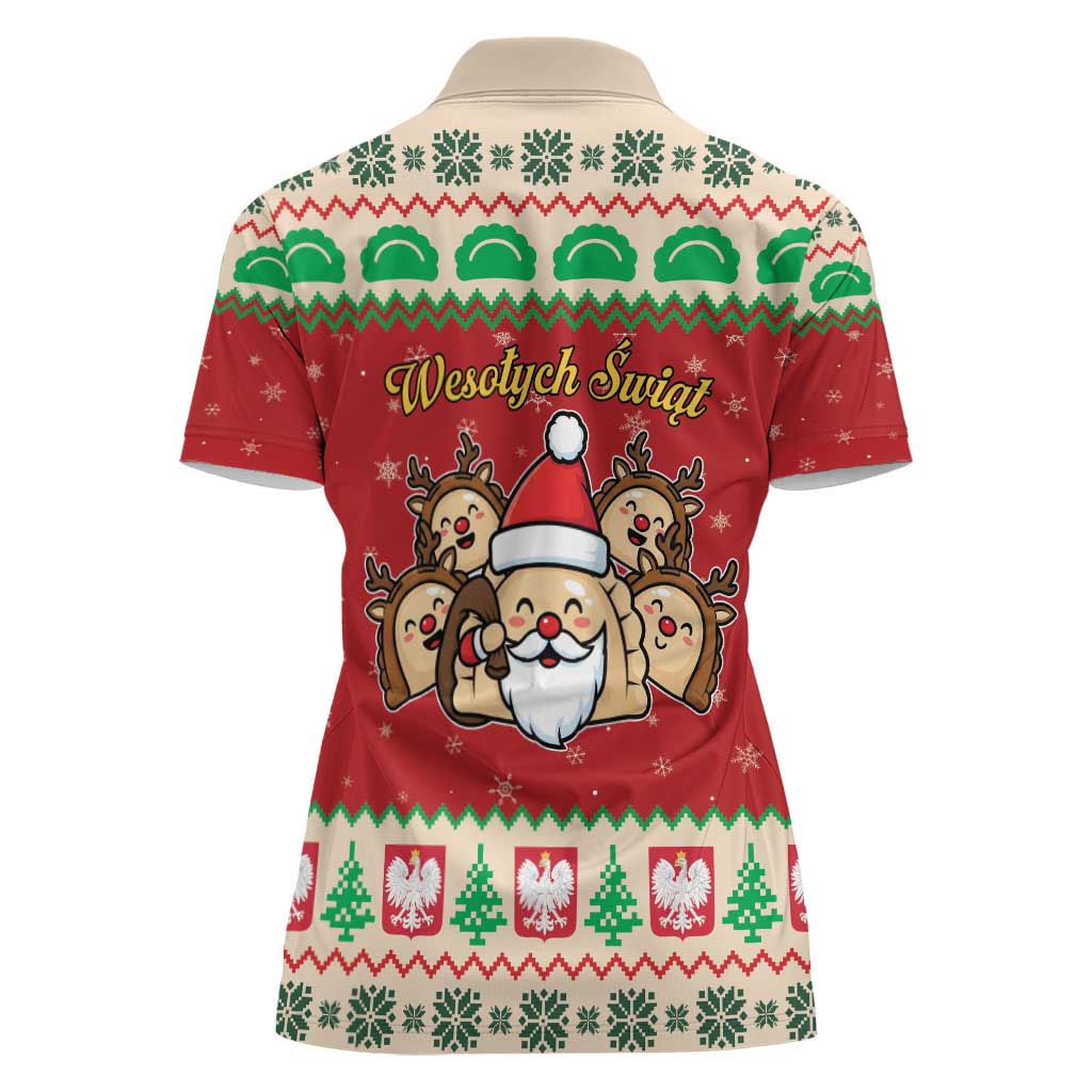 Poland Christmas Women Polo Shirt Pierogi Mascot Santa Claus Wesołych Swiat - Wonder Print Shop