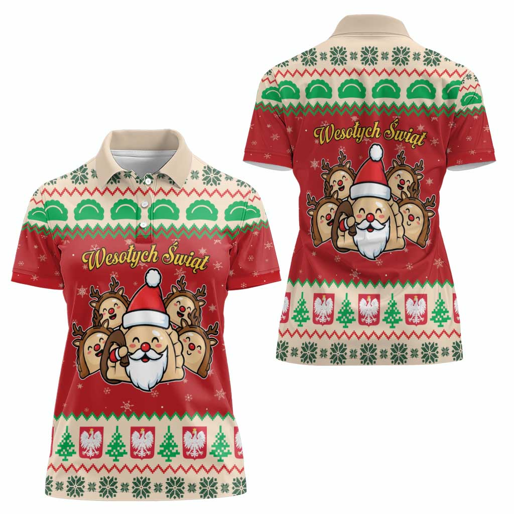 Poland Christmas Women Polo Shirt Pierogi Mascot Santa Claus Wesołych Swiat - Wonder Print Shop