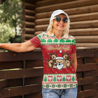 Poland Christmas Women Polo Shirt Pierogi Mascot Santa Claus Wesołych Swiat - Wonder Print Shop