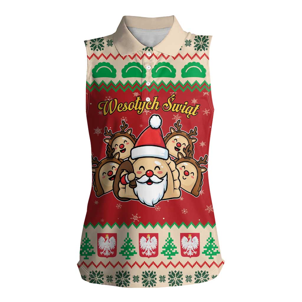 Poland Christmas Women Sleeveless Polo Shirt Pierogi Mascot Santa Claus Wesołych Swiat - Wonder Print Shop