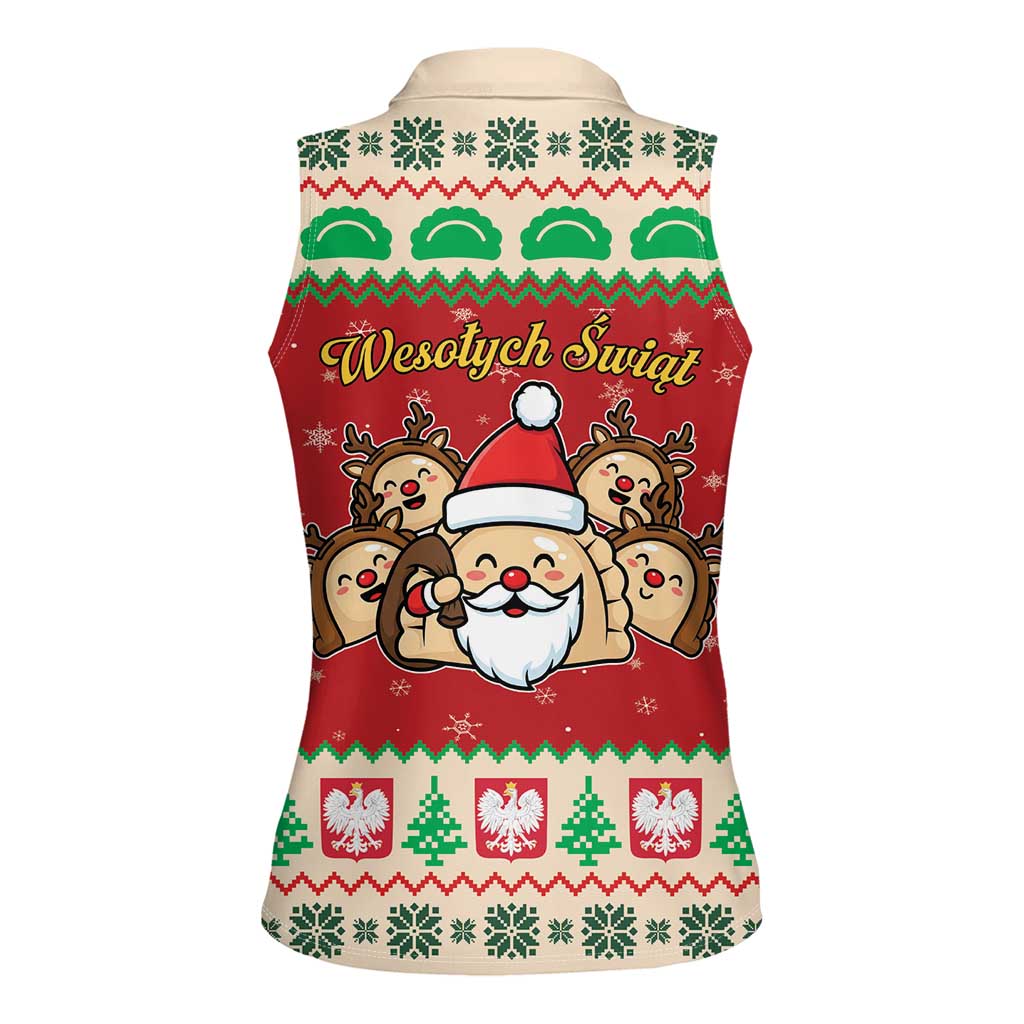 Poland Christmas Women Sleeveless Polo Shirt Pierogi Mascot Santa Claus Wesołych Swiat - Wonder Print Shop