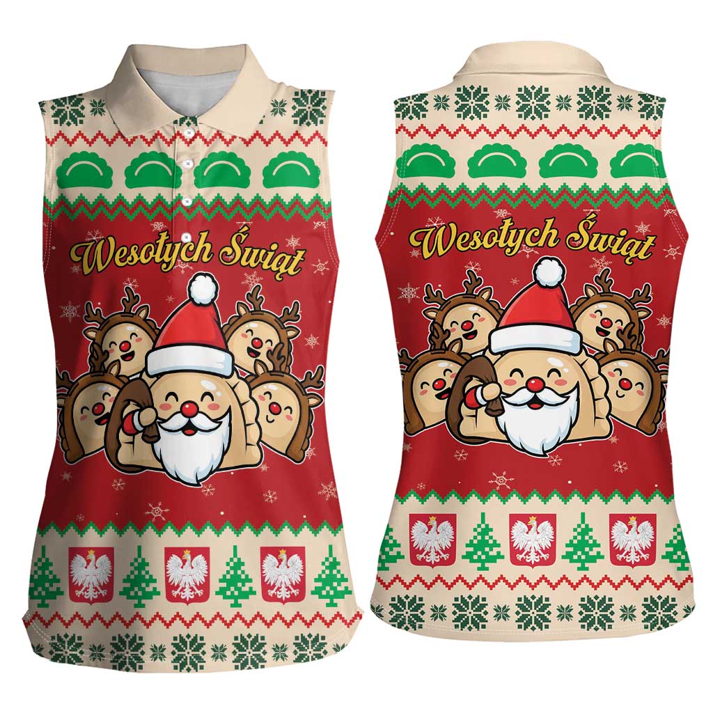 Poland Christmas Women Sleeveless Polo Shirt Pierogi Mascot Santa Claus Wesołych Swiat - Wonder Print Shop