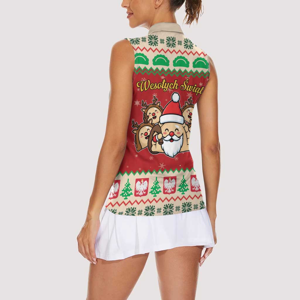 Poland Christmas Women Sleeveless Polo Shirt Pierogi Mascot Santa Claus Wesołych Swiat - Wonder Print Shop