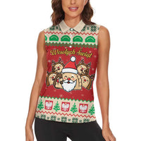 Poland Christmas Women Sleeveless Polo Shirt Pierogi Mascot Santa Claus Wesołych Swiat - Wonder Print Shop
