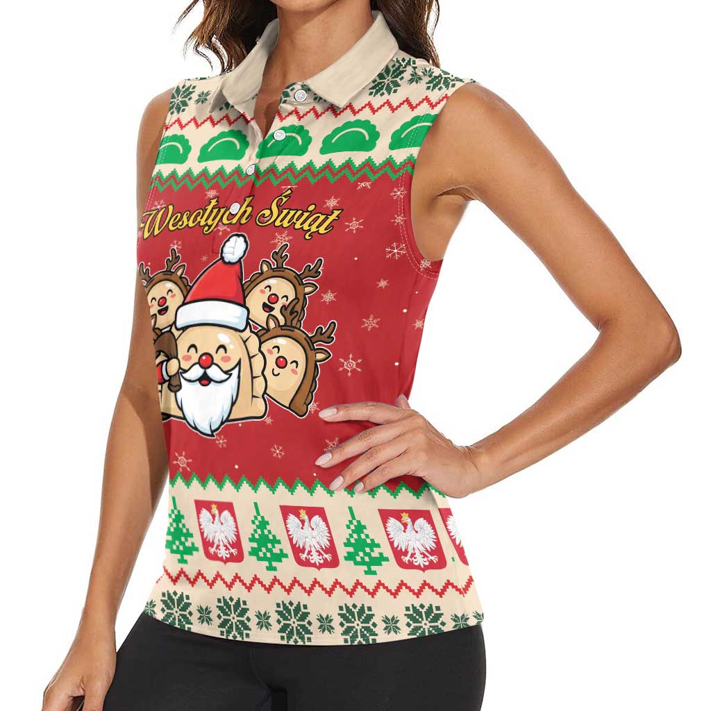 Poland Christmas Women Sleeveless Polo Shirt Pierogi Mascot Santa Claus Wesołych Swiat - Wonder Print Shop
