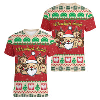 Poland Christmas Women V-Neck T-Shirt Pierogi Mascot Santa Claus Wesołych Swiat - Wonder Print Shop