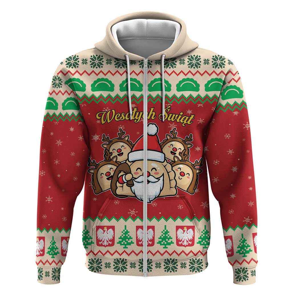 Poland Christmas Zip Hoodie Pierogi Mascot Santa Claus Wesołych Swiat - Wonder Print Shop