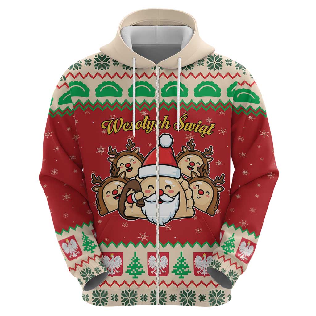 Poland Christmas Zip Hoodie Pierogi Mascot Santa Claus Wesołych Swiat - Wonder Print Shop