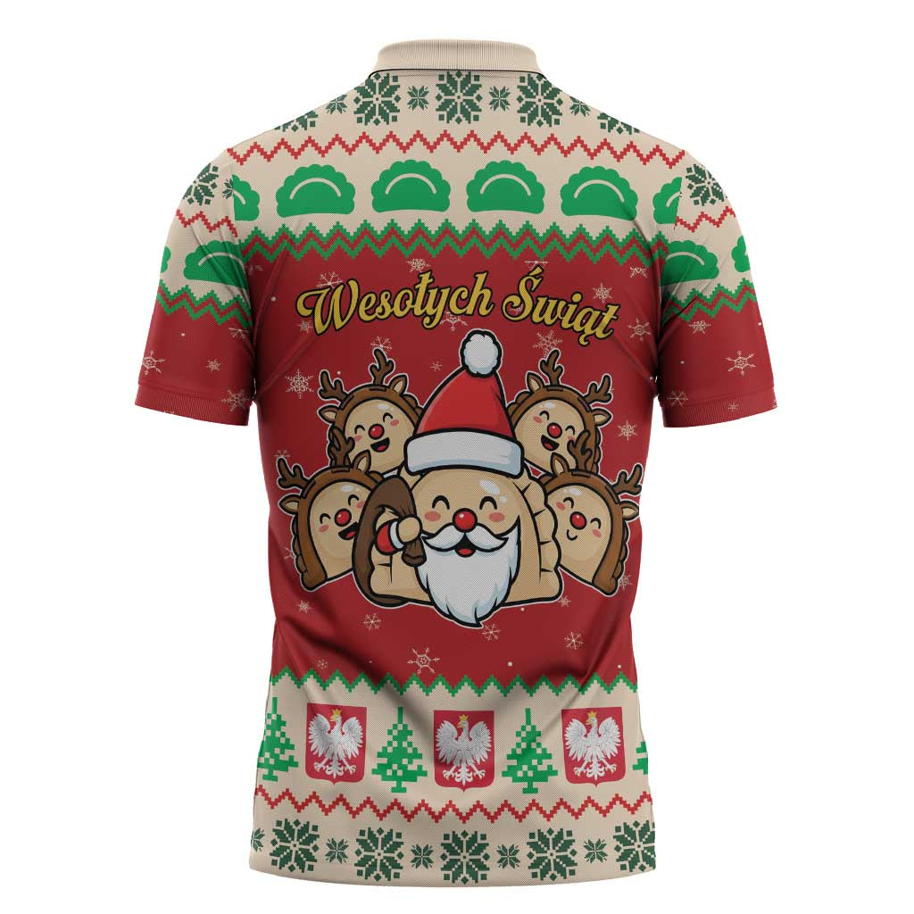 Poland Christmas Zipper Polo Shirt Pierogi Mascot Santa Claus Wesołych Swiat - Wonder Print Shop