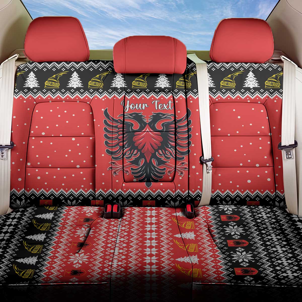 Personalized Albania Christmas Eagle Back Car Seat Cover The Double-headed Eagle - Wonder Print Shop