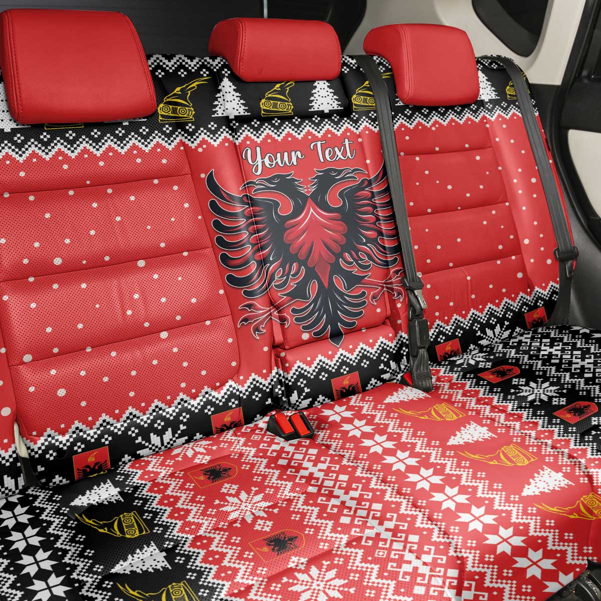 Personalized Albania Christmas Eagle Back Car Seat Cover The Double-headed Eagle - Wonder Print Shop