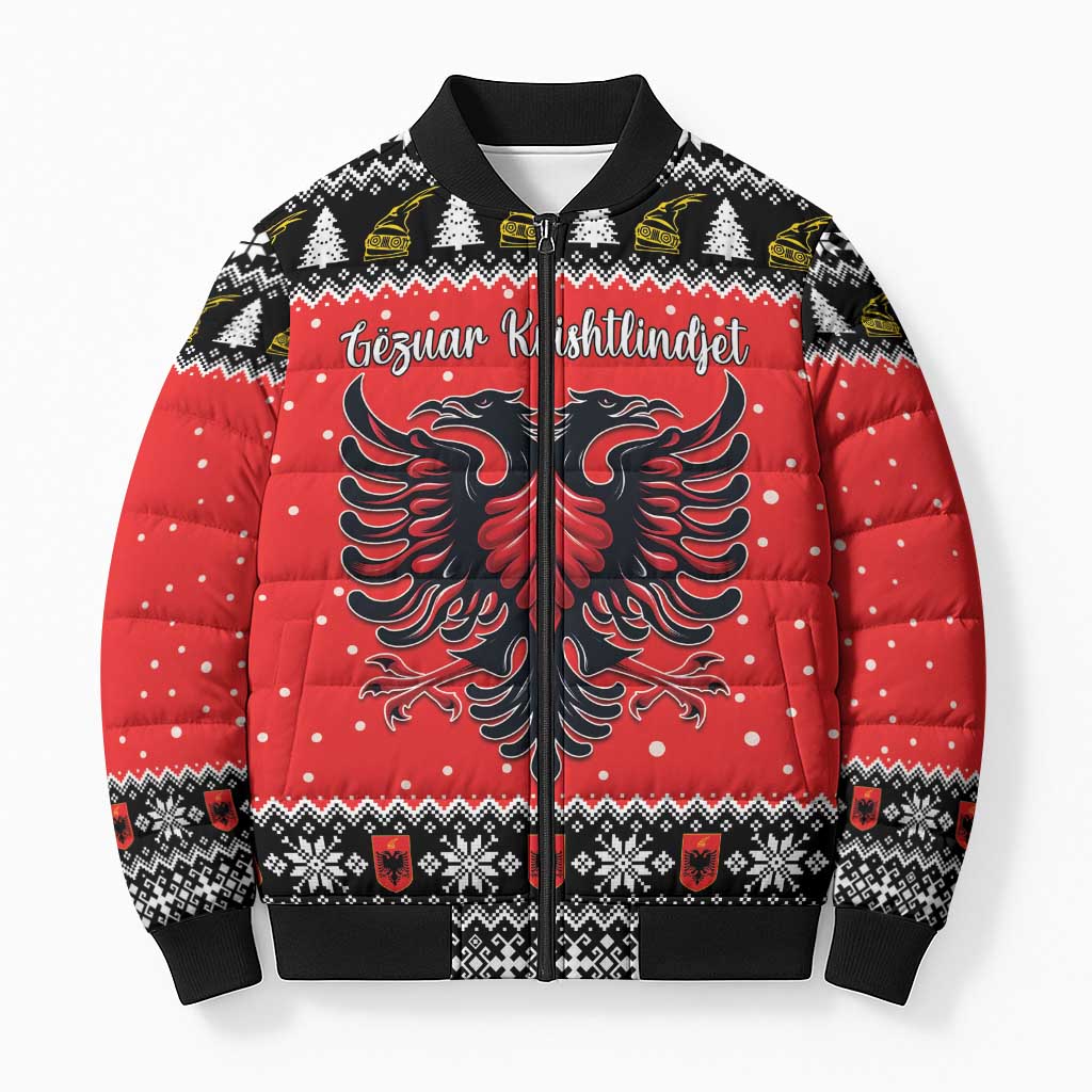 Personalized Albania Christmas Eagle Bomber Puffer Jacket The Double-headed Eagle - Wonder Print Shop