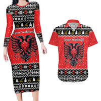 Personalized Albania Christmas Eagle Couples Matching Long Sleeve Bodycon Dress and Hawaiian Shirt The Double-headed Eagle - Wonder Print Shop