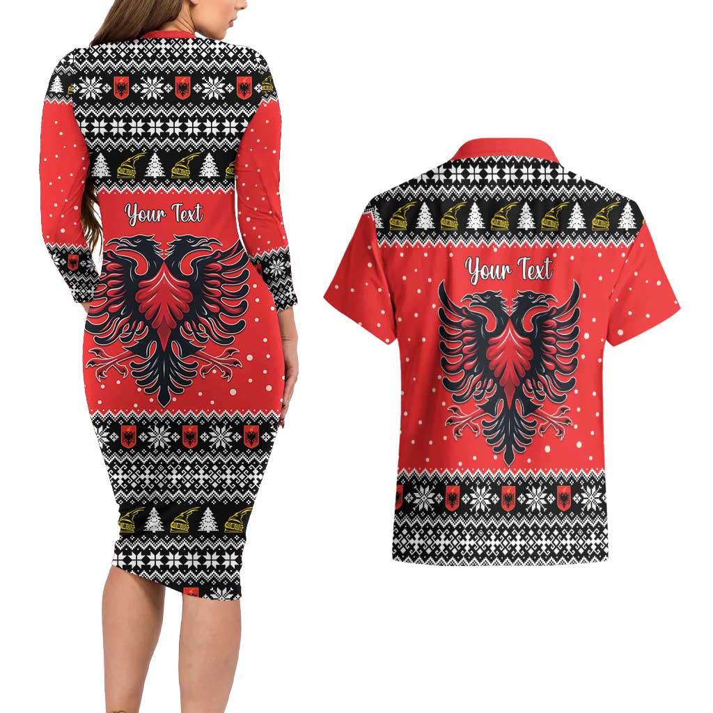 Personalized Albania Christmas Eagle Couples Matching Long Sleeve Bodycon Dress and Hawaiian Shirt The Double-headed Eagle - Wonder Print Shop