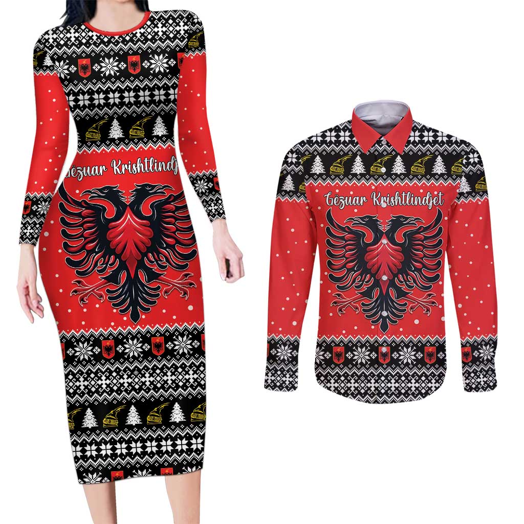 Personalized Albania Christmas Eagle Couples Matching Long Sleeve Bodycon Dress and Long Sleeve Button Shirt The Double-headed Eagle - Wonder Print Shop