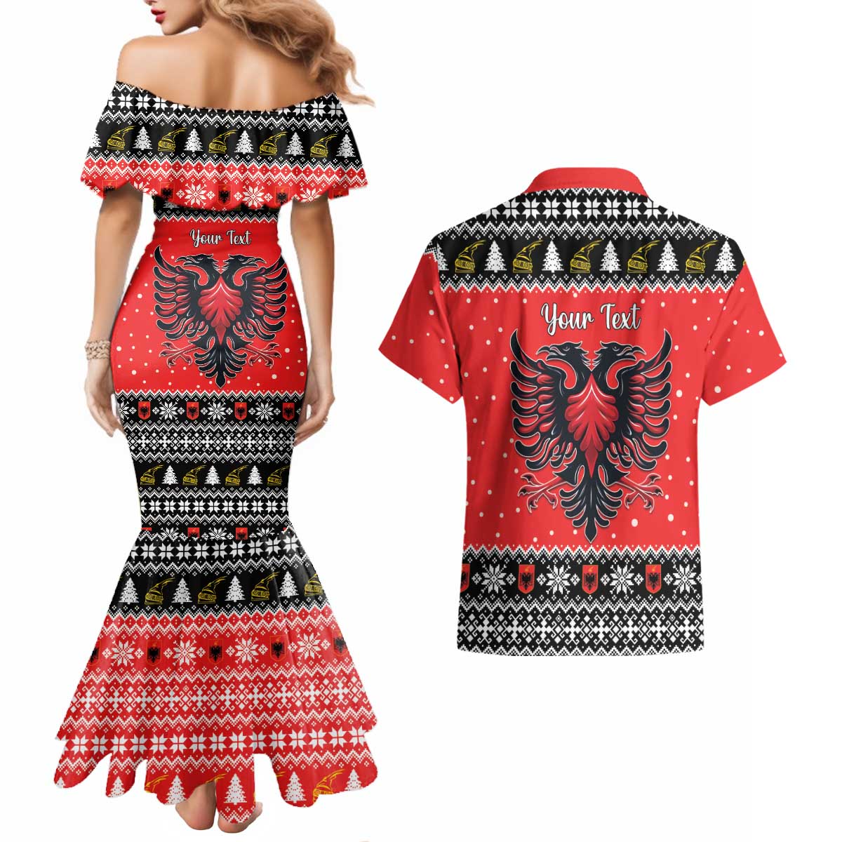 Personalized Albania Christmas Eagle Couples Matching Mermaid Dress and Hawaiian Shirt The Double-headed Eagle - Wonder Print Shop