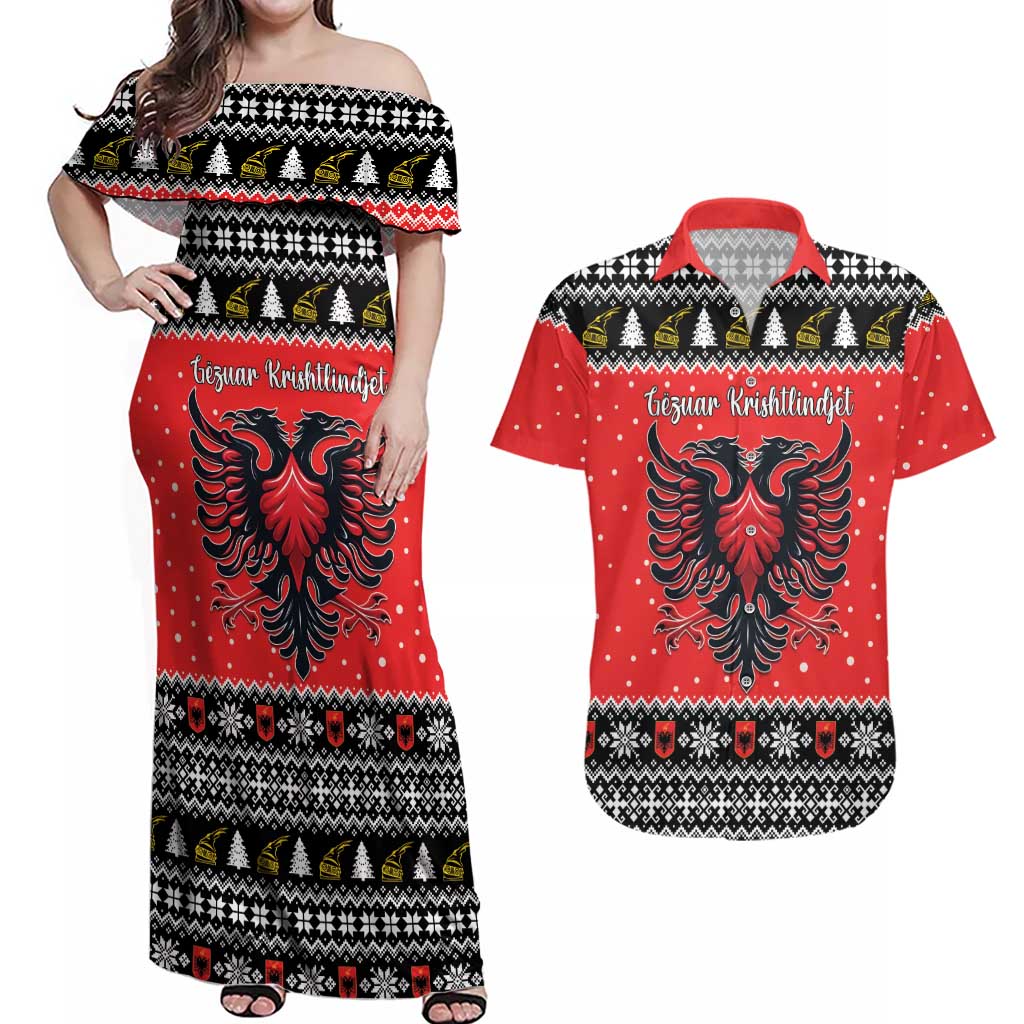 Personalized Albania Christmas Eagle Couples Matching Off Shoulder Maxi Dress and Hawaiian Shirt The Double-headed Eagle - Wonder Print Shop