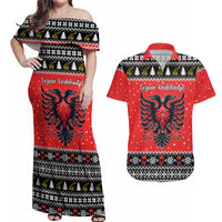 Personalized Albania Christmas Eagle Couples Matching Off Shoulder Maxi Dress and Hawaiian Shirt The Double-headed Eagle - Wonder Print Shop