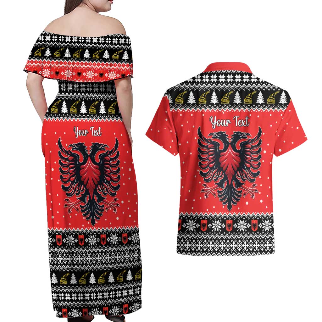 Personalized Albania Christmas Eagle Couples Matching Off Shoulder Maxi Dress and Hawaiian Shirt The Double-headed Eagle - Wonder Print Shop